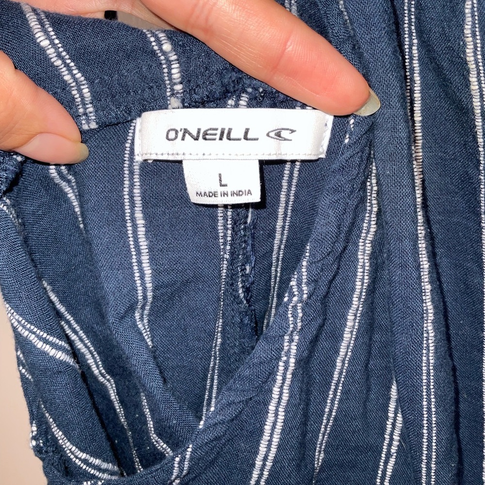 O’Neill Blue & White Stripe Woven Romper Overalls w/ Pockets | Size L - Picture 9 of 10